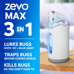 Zevo Flying Insect Indoor Light Fly Trap Starter Kit, Catches House Flies, Fruit Flies, Gnats & More - 1 Device + 2 Cartridges